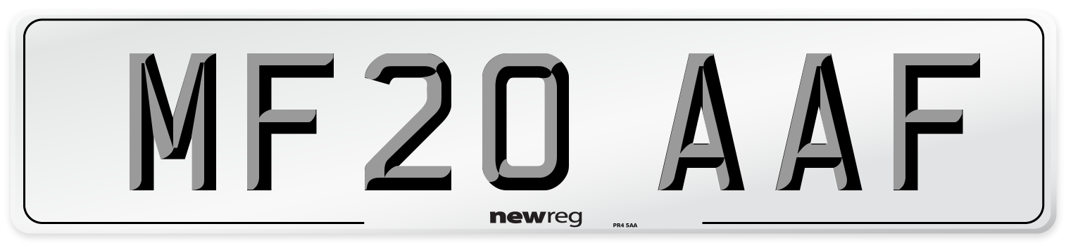 MF20 AAF Number Plate from New Reg